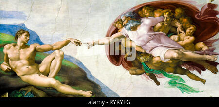 Die Schöpfung Adams, Michelangelo Buonarroti, Freskenmalerei, um 1511 Stockfoto