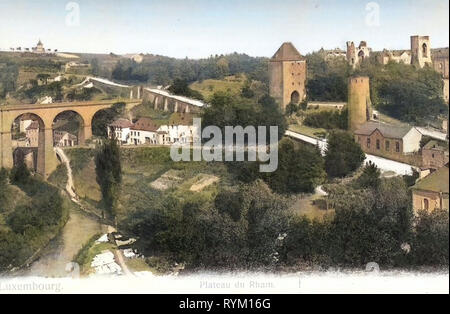 Viaduc de Clausen, Befestigungsanlagen du Plateau du Rham, Porte de Trèves (Luxemburg Stadt), 1906, Luxembourg District, Postkarten der Stadt Luxemburg, Luxemburg, Plateau du Rham Stockfoto