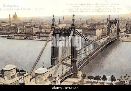 Deutsche Text, Historische Bilder der Elisabeth Brücke, Budapest, 1906, Elisabethbrücke, Ungarn Stockfoto