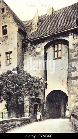 Schloss Tore in Sachsen Albrechtsburg, 1908, Meißen, Burglehn und Burgtor, Deutschland Stockfoto