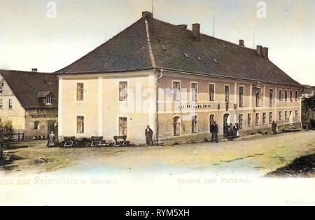 Pohraniční (Hora Svatého Šebestiána), 1903, Aussig, Reitzenhain, Gasthof zum Malzhaus, Tschechische Republik Stockfoto