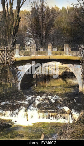 Garnisonslazarett Dresden, Brücken in Dresden, Gärten und Parks in Dresden, 1903, Dresden, Brücke im Park des Garnisonslazarettes, Deutschland Stockfoto