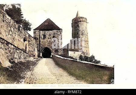 Historische Bilder von Alte Wasserkunst, Mühltor (Bautzen), 1903, Landkreis Bautzen, Bautzen, Mühltor mit altem Wasserturm, Deutschland Stockfoto