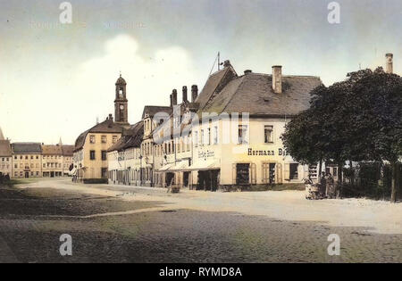 Marktplätze im Landkreis Mittelsachsen, Gebäude in Rochlitz, 1906, Landkreis Mittelsachsen, Rochlitz, Marktplatz, Deutschland Stockfoto