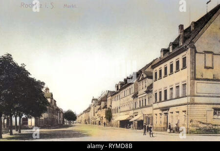 Gebäude in Rochlitz, Marktplätze im Landkreis Mittelsachsen, 1906, Landkreis Mittelsachsen, Rochlitz, Markt, Deutschland Stockfoto