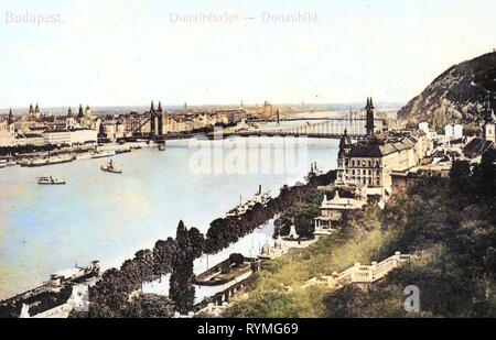 Historische Bilder der Elisabeth Brücke, Budapest, 1907, Donaubild, Ungarn Stockfoto