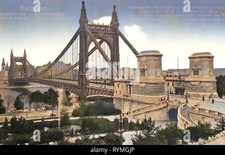 Deutsche Text, Historische Bilder der Elisabeth Brücke, Budapest, 1908, Elisabethbrücke, Ungarn Stockfoto