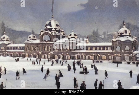 Skating Hall, Schnee in Budapest, 1908, Budapest, Eislaufbahn im Stadtwäldchen, Ungarn Stockfoto