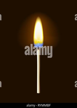 Realistische brennende Streichholz Flamme mit Transparenz, auf schwarzem Hintergrund isoliert. Vector Illustration Stock Vektor