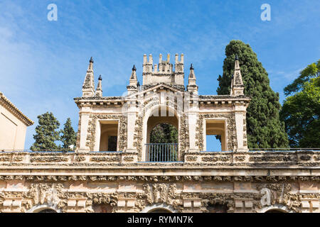 Die Real Alcazar oder Reales Alcazares und seine Gärten in Sevilla, Spanien Stockfoto