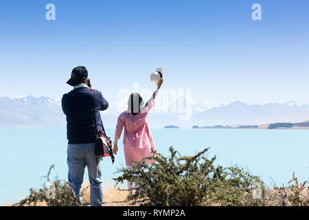 Chinesische Touristen, Lake Pukaki, Neuseeland Stockfoto