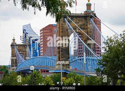 John Roebling Suspension Bridge Cincinnati OH Stockfoto