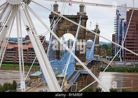 John Roebling Suspension Bridge Cincinnati OH Stockfoto