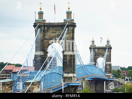 John Roebling Suspension Bridge Cincinnati OH Stockfoto