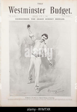 Westminster Budget Front Page von Tom Richardson der Riss surrey Bowler vom 9. Juni 1893 Stockfoto