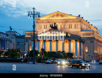 Bolschoi Theater in Moskau in Russland am Abend. Stockfoto
