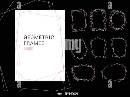 Rosa gold geometrische Polyeder frames Sammlung. luxury Templates im Art déco-Stil für die hochzeit einladung. Dekorative Muster moderne Abstrakte Elemente Stock Vektor