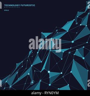Abstrakte polygonale Formen auf dunkelblau Perspektive Hintergrund, bestehend aus Linien und Punkten in Form von Planeten und Sternbilder Technologie conc Stock Vektor
