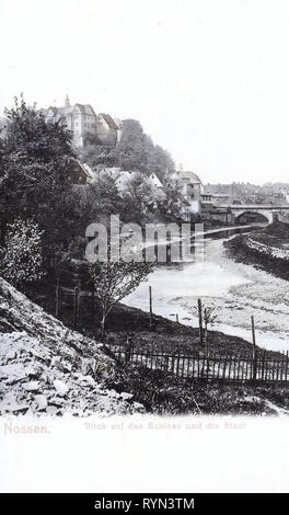 Freiberger Mulde in Nossen, Schloss Nossen, 1904, Landkreis Meißen, Nossen, das Schloß und die Stadt, Deutschland Stockfoto