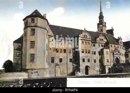 Schloss Hartenfels, Torgau, Tore in Sachsen, 1904, Landkreis Nordsachsen, Schloß Hartenfels, Deutschland Stockfoto