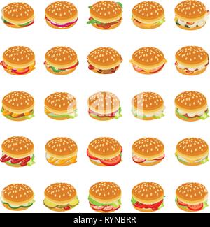 Burger Symbole gesetzt, isometrische Stil Stock Vektor