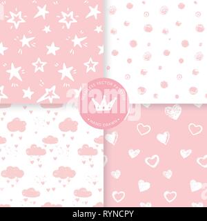 Vektor 4 Hintergrund nahtlose Muster in rosa Farben. Stock Vektor