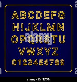 Neon alphabet Gelb für Dekoration Design. Retro type Font, vintage Typografie. Großbuchstaben. Vector Illustration. Stock Vektor