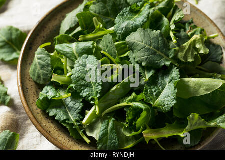 Rohe grüne Bio-Baby-Kale in eine Schüssel geben Stockfoto