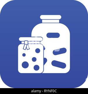 Gläser mit eingelegtem Gemüse und Marmelade Symbol digital Blau Stock Vektor