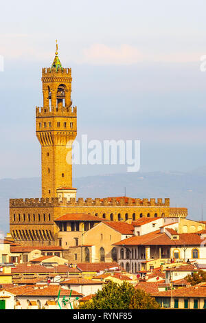 Palazzo Vecchio Turm, Häuser in Florenz, Italien Stockfoto