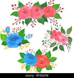 Satz von Vintage floral gouache Bouquet von Rose. Blumen Dekoration Stockfoto