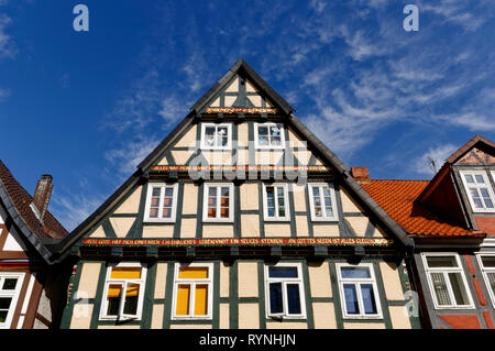 Kelle: Fachwerkhaus an der Schuhstraße in Altstadt, Lüneburgauer Heide, Niedersachsen, Deutschland Stockfoto