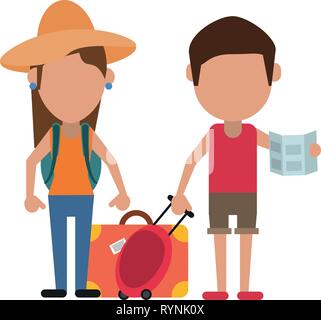 Paar Touristen Avatar Cartoon Stock Vektor