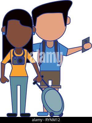 Paar Touristen Avatar Cartoon blaue Linien Stock Vektor