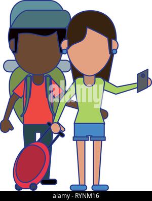 Paar Touristen Avatar Cartoon blaue Linien Stock Vektor