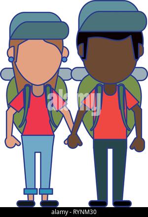 Paar Touristen Avatar Cartoon blaue Linien Stock Vektor