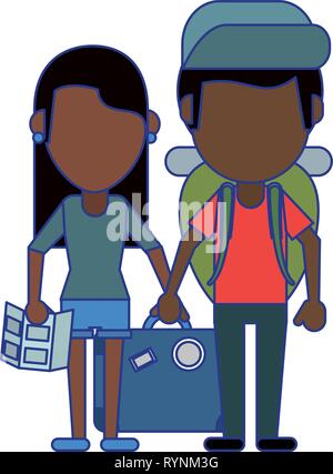 Paar Touristen Avatar Cartoon blaue Linien Stock Vektor