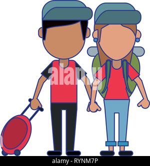 Paar Touristen Avatar Cartoon blaue Linien Stock Vektor