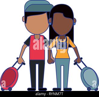 Paar Touristen Avatar Cartoon blaue Linien Stock Vektor