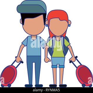 Paar Touristen Avatar Cartoon blaue Linien Stock Vektor