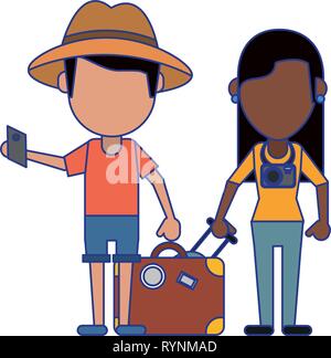 Paar Touristen Avatar Cartoon blaue Linien Stock Vektor