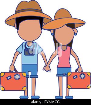 Paar Touristen Avatar Cartoon blaue Linien Stock Vektor