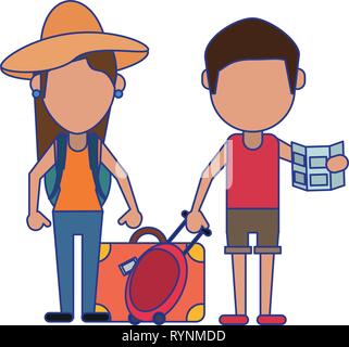 Paar Touristen Avatar Cartoon blaue Linien Stock Vektor