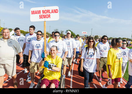 Miami Florida, Miami Dade College, North Campus, Special Olympics, Bedürfnisse, Behinderte, Wettbewerb, Sport, Studenten, Sportler, Freiwillige Volunte Stockfoto