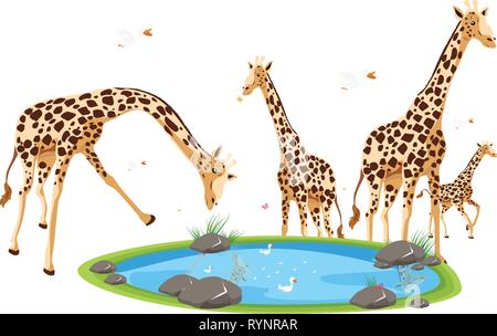 Ein Vektor Illustration einer Familie der Giraffen mit Ente Familie Stock Vektor