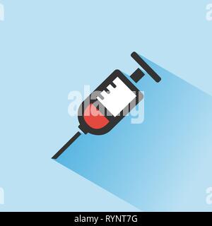 Spritze Symbol mit Schatten auf einem blauen Hintergrund. Medizin Farbe Symbol. Vector Illustration Stock Vektor