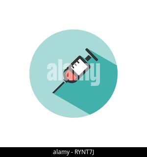 Spritze Symbol mit Schatten auf einen grünen Kreis. Medizin Farbe Symbol. Vector Illustration Stock Vektor