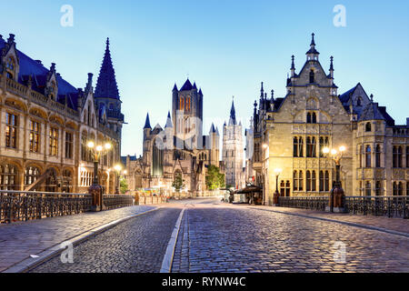 Mittelalterliche Gent in der Nacht. Belgien Stockfoto