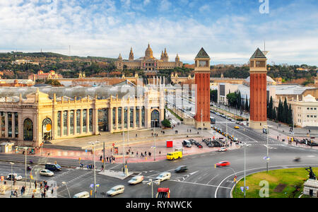 Barcelona, Espana Platz mit MNAC, Spanien Stockfoto