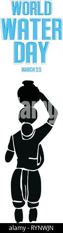 Weltwassertag - silhouette Kunst der indischen Frau, die auf dem Wasser Topf, Wasser sparen Design zum Weltwassertag Konzept-Vektor Stock Vektor